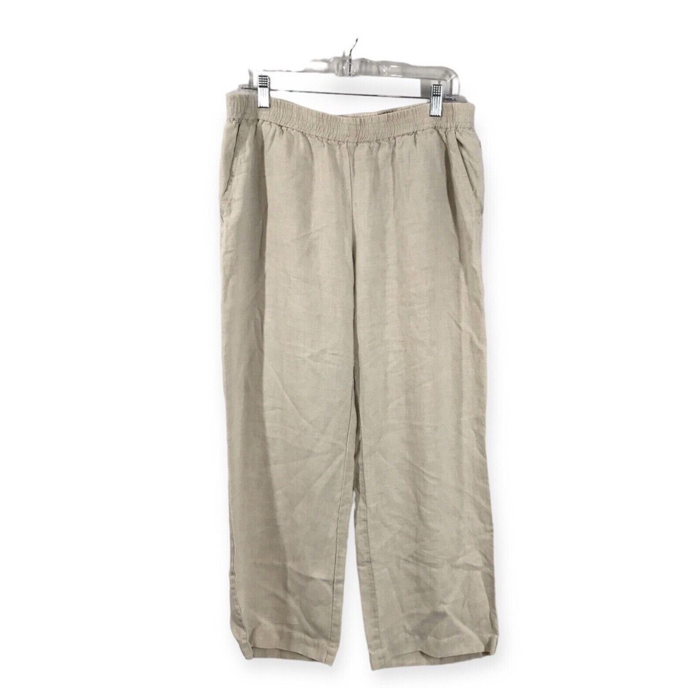 The Territory Ahead Women's 100% Linen Pants Size Medium Beige Pull On Casual